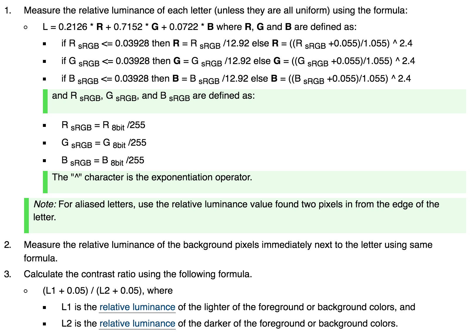 The algorithm for calculating color contrast